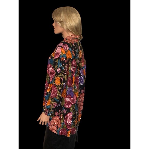 Vtg 80s Destination Other M L Shirt Oversize Floral Colorful Sequins Beaded - Picture 2 of 16